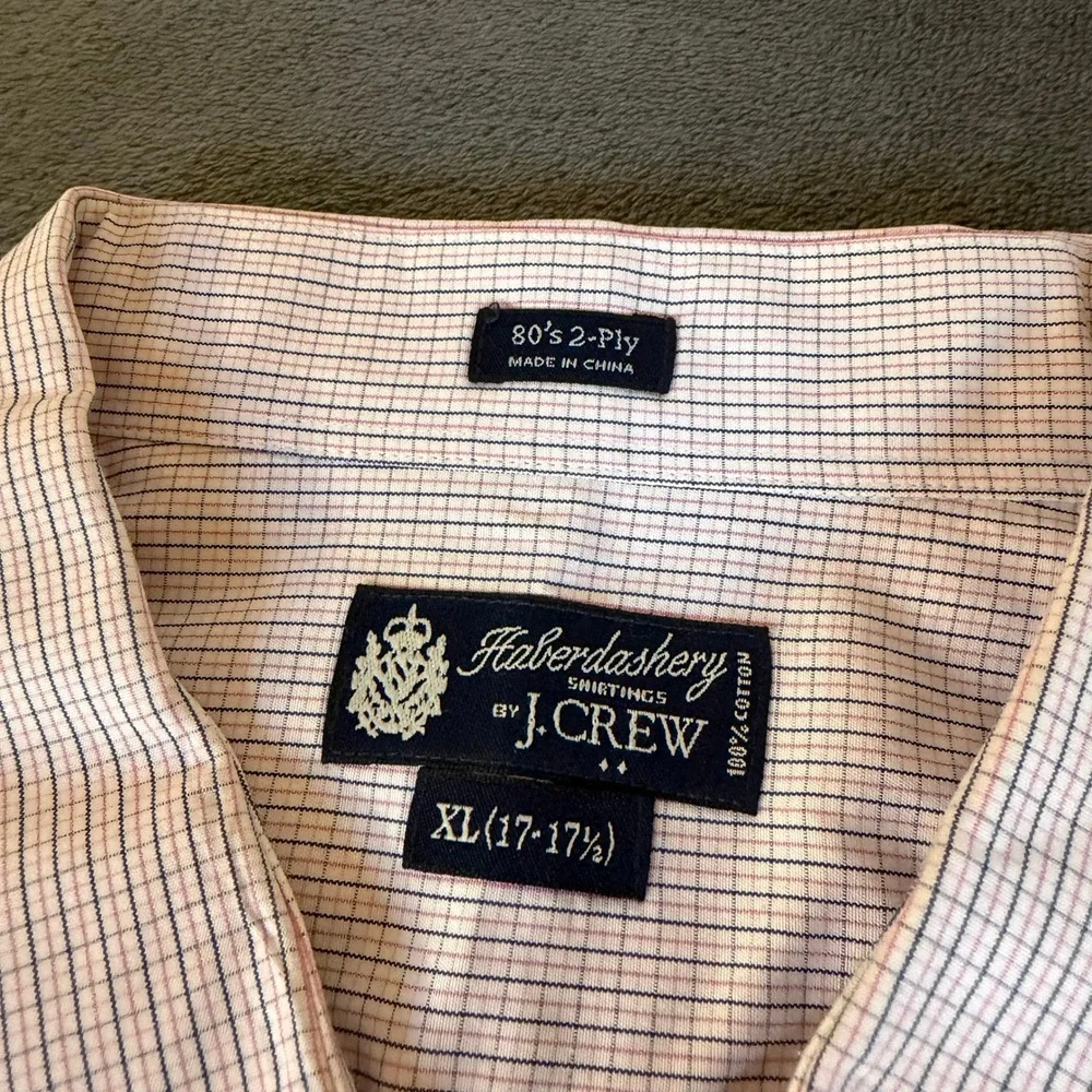 J. Crew Haberdashery Mens XL Pink Plaid Check 80's 2-Ply Button Down Dress Shirt